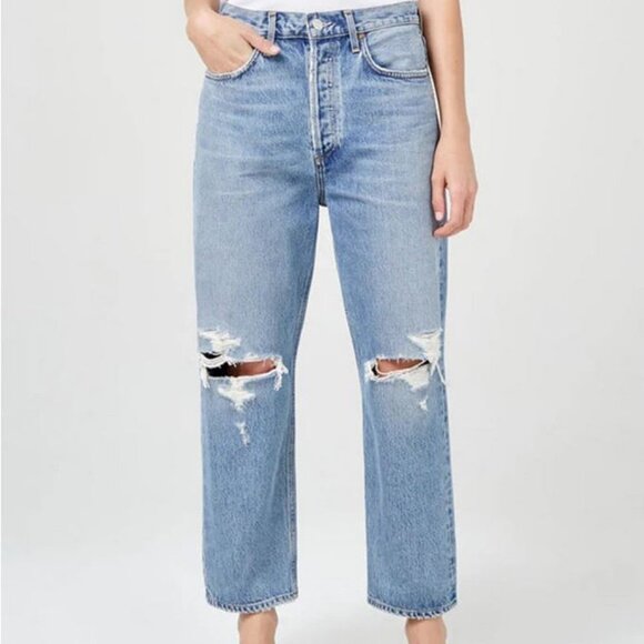 Agolde Denim - NWT Agolde Sz 23 Women's Blue Distressed Button Fly 90s Crop Jeans